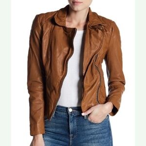 New with Tags - Muubaa - Indus Leather Biker Jacket in Cognac, US med, UK10